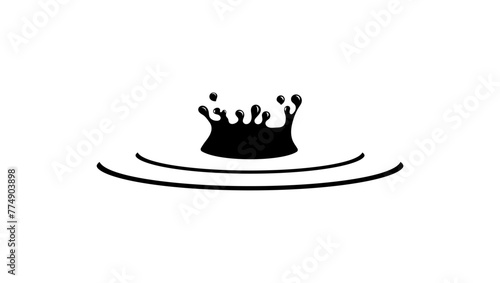 A drop falling into water, black isolated silhouette