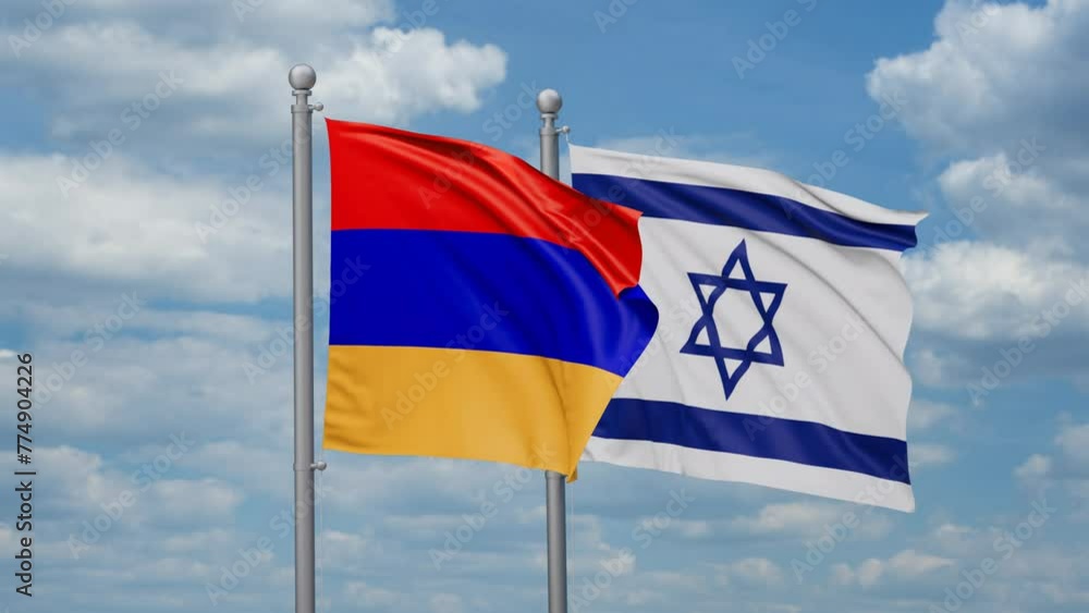 Israel and Armenia two flags waving together, looped video, two country relations concept Israel and Armenia two flags waving together, looped video, two country relations concept