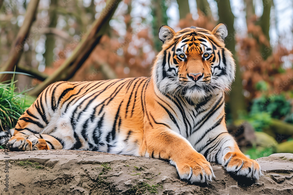 Obraz premium Alert tiger on a forest mound
