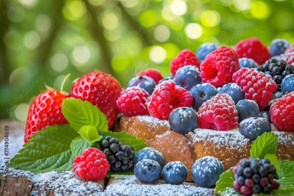 Sumptuous summer berries on rustic bread Sumptuous summer berries on rustic bread