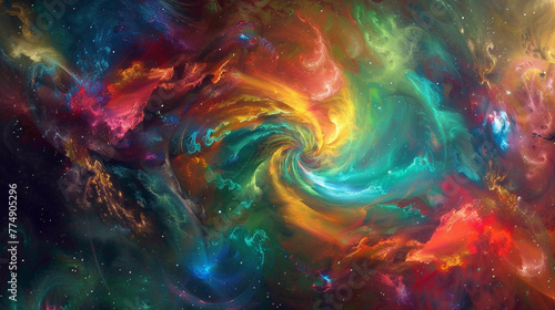 Swirling galaxies of color merging and colliding in a cosmic ballet of creation.