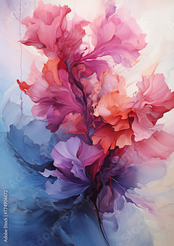 Cherry blossom oil painting, sakura flowers, abstract painting
