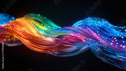 colorful  internet waves running inside fiber wire a concept of internet speed or a background image technological type, Generative AI.
