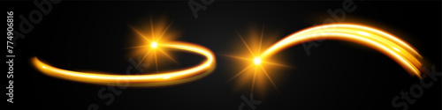 Light wave,shiny gold lines.Color glowing design element.Wavy bright stripes.Vector illustration.

