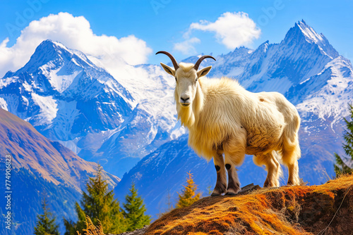 Mountain Goat Standing on Top of a Hill