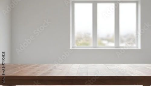 Empty wooden table in a clean  elegant modern indoor home interior  
