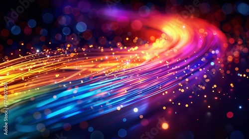 Colorful speedy internet passing inside fiber wire a concept of internet speed or a background image technological type, Generative AI.