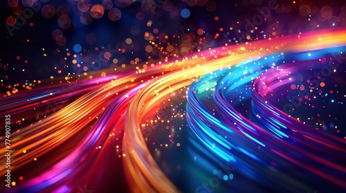 Colorful speedy internet passing inside fiber wire a concept of internet speed or a background image technological type, Generative AI. photo