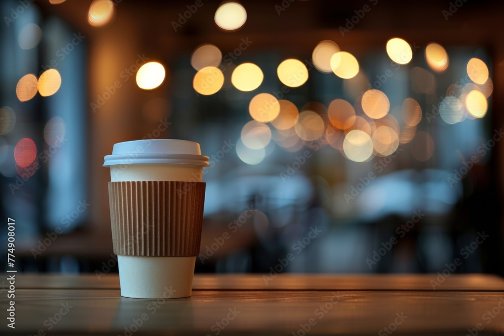Cozy Coffee Break with a Takeaway Cup in Café Ambiance Cozy Coffee Break with a Takeaway Cup in Café Ambiance