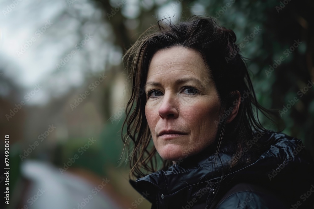 Portrait of a beautiful middle-aged woman in a black jacket Portrait of a beautiful middle-aged woman in a black jacket