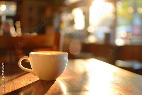 Single Coffee Cup on Caf   Table with Cozy Background