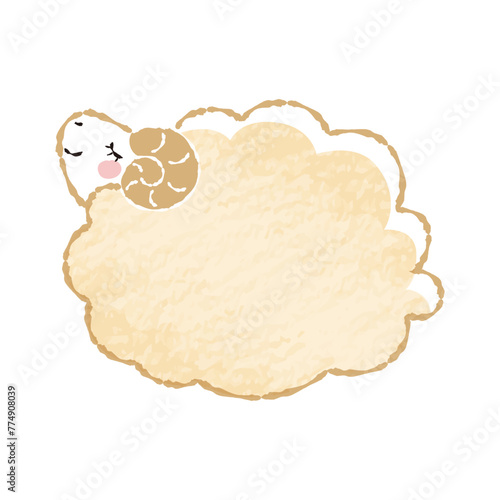 色鉛筆タッチのシンプルでかわいい目を閉じたモコモコの羊（横向き）