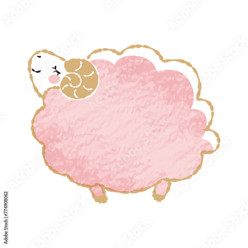 色鉛筆タッチのシンプルでかわいい目を閉じたモコモコの羊（横向き）
