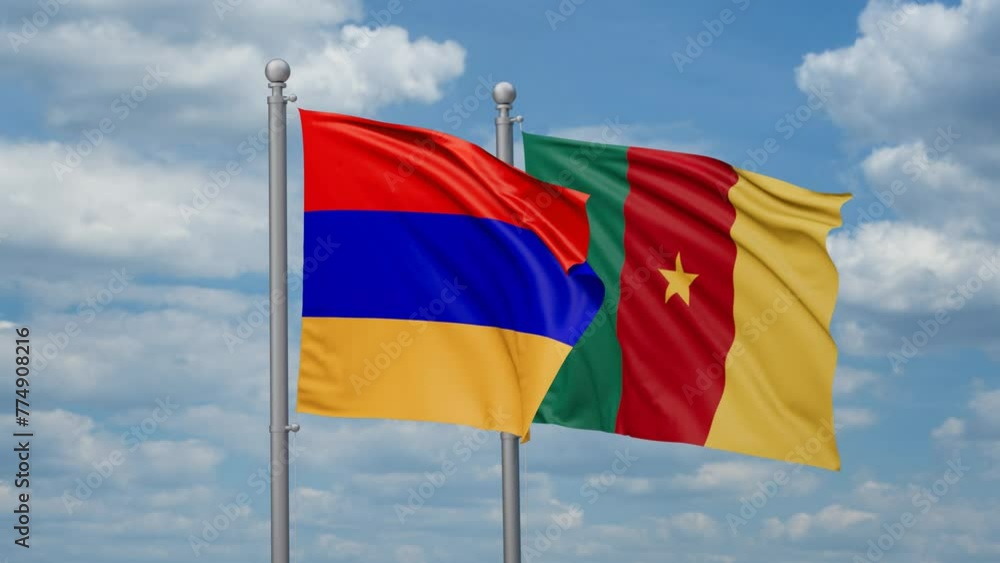 Cameroon and Armenia two flags waving together, looped video, two country relations concept Cameroon and Armenia two flags waving together, looped video, two country relations concept