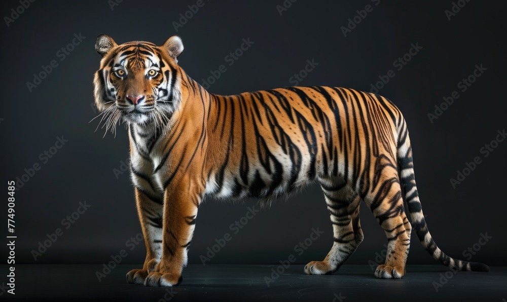 Obraz premium A Malayan tiger on black background