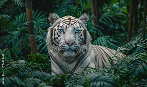 White tiger in green lush closeup portrait © TheoTheWizard