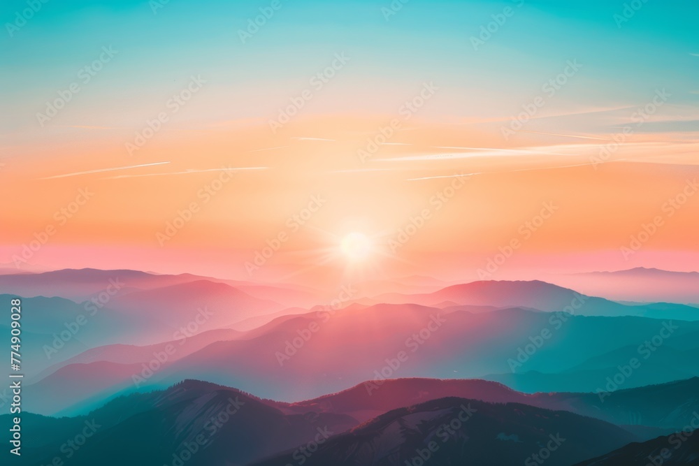 Sunrise Over Pastel Mountains in Serene Dawn Light