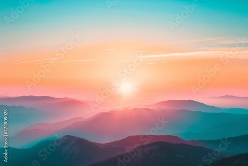Sunrise Over Pastel Mountains in Serene Dawn Light