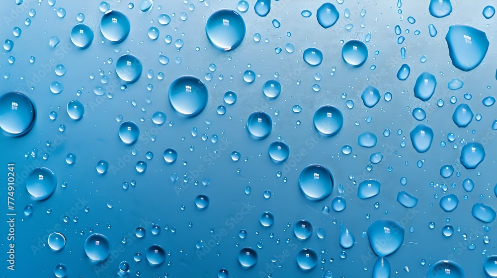 Refreshing Blue Water Droplets on Surface for Calm Background or Wallpaper. Clean, Simple, and Serene Visual Effect. Perfect for Design and Decor. AI