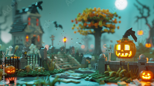 halloween scene with pumpkins photo