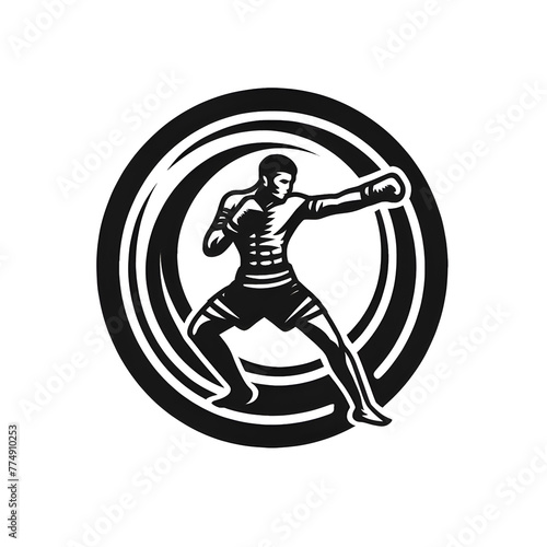 Dynamic Monochrome Muay Thai Martial Arts Logo Design