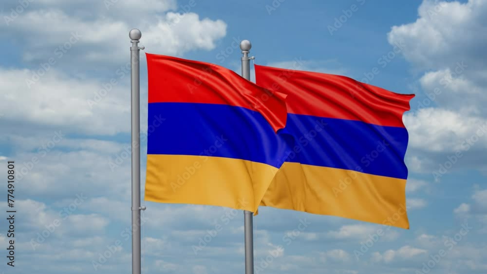 Armenia two flags waving together, looped video, two country cooperation concept Armenia two flags waving together, looped video, two country cooperation concept