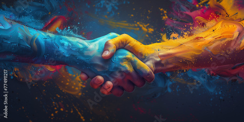 colourful deal shaking hands between people photo