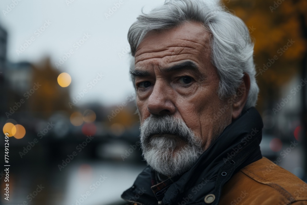 Portrait of an old man with gray beard on the background of the city Portrait of an old man with gray beard on the background of the city