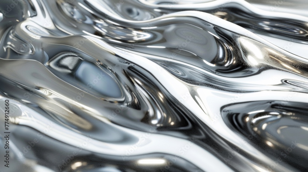 A close up of a shiny metallic surface with waves, AI A close up of a shiny metallic surface with waves, AI