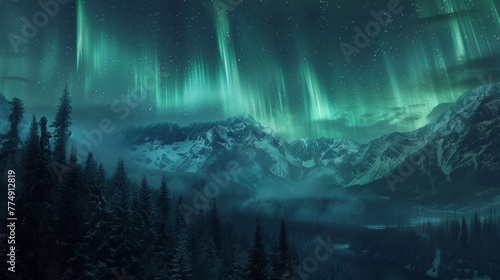 Northern lights or Aurora borealis in the sky.