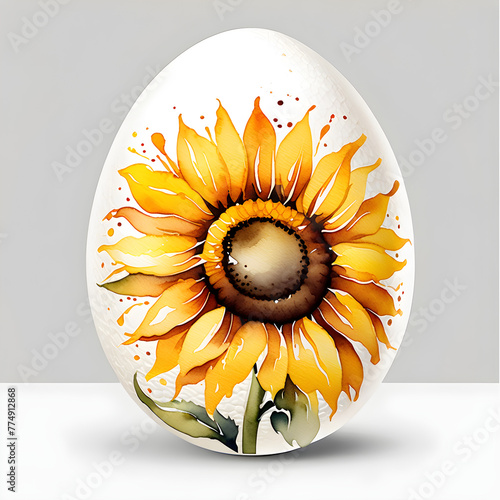 Yellow Sunflower on Ostrich Egg Canvas: Radiant Nature Art(Generative AI) photo