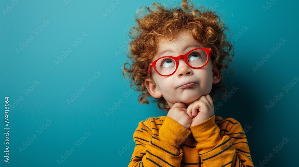 A little boy with red hair wearing glasses and a yellow shirt, AI A little boy with red hair wearing glasses and a yellow shirt, AI