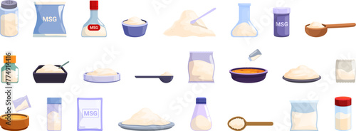 Glutamate icons set cartoon vector. Mono sodium. Food flavoring