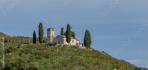 San Vigilio Church in Col San Martino, Prosecco hills,  Veneto, Italy.