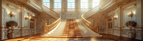 Classic Georgian-style foyer with a grand staircase and detailed moldingsup32K HD