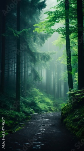Misty morning in the forest.