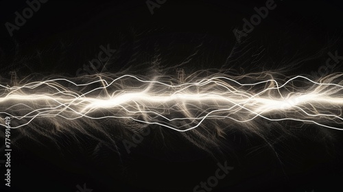 Lightning abstract wave background. Glowing electric lines on black background