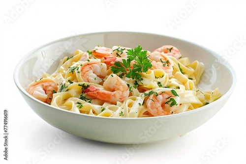 a bowl of pasta with shrimp