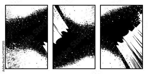 Set of 3 Abstract black and white pattern. For use in graphics. Minimalist illustration for printing on wall decorations