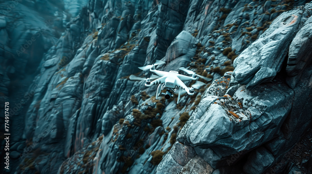 Drone flying over a river or coastline, capturing images for environmental monitoring and conservation efforts Drone flying over a river or coastline, capturing images for environmental monitoring and conservation efforts