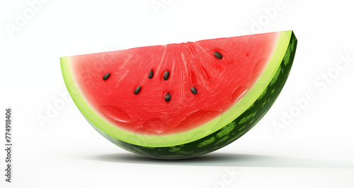 A 3D Closeup Single water melon with White Background. 