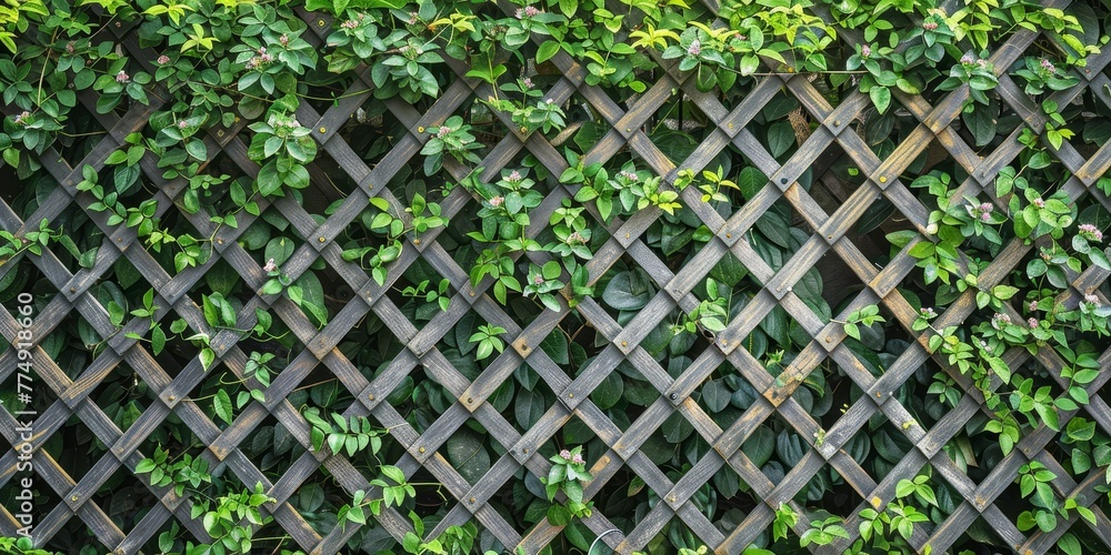 © xartproduction - Intricate lattice panels combined with climbing plants, forming a living fence