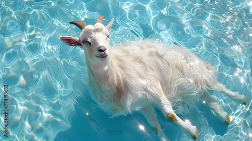 Goat Floating in A Dreamy Pool 