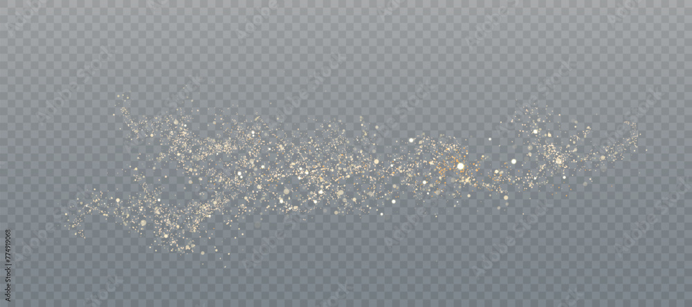 Light effect with many golden shiny shimmering dust particles isolated on transparent background. Vector star cloud with dust. - obrazy, fototapety, plakaty 