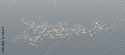 Light effect with many golden shiny shimmering dust particles isolated on transparent background. Vector star cloud with dust.