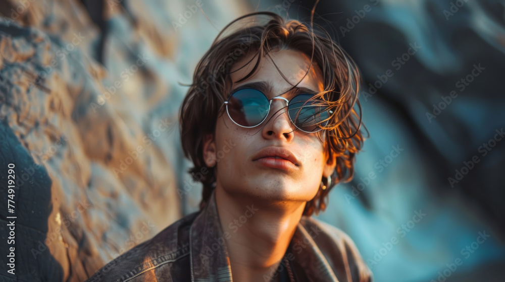 Portrait of a handsome young man in sunglasses. Men's beauty, fashion.