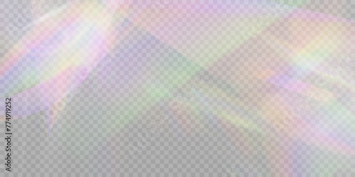 Rainbow light rays, lens flare, reflection effect from crystal, glass or gem. Vector realistic illustration set of light leak effect with spectrum glare, prism refraction, lens flare