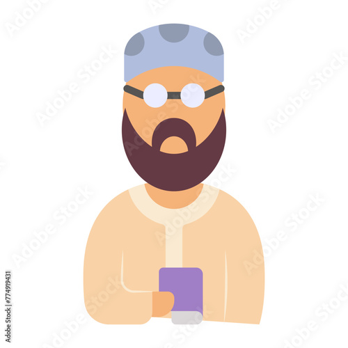 Marriage officiant Qazi  wearing Taqiyah vector icon design, Muslim marriage Symbol, Islamic wedding customs Sign, Indian subcontinent matrimony stock illustration, Nikah Khawan Imam-e-Masjid concept