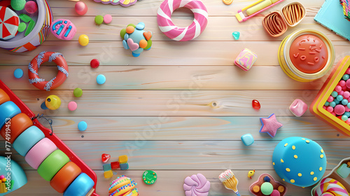 children's background in pastel tones, with sweets