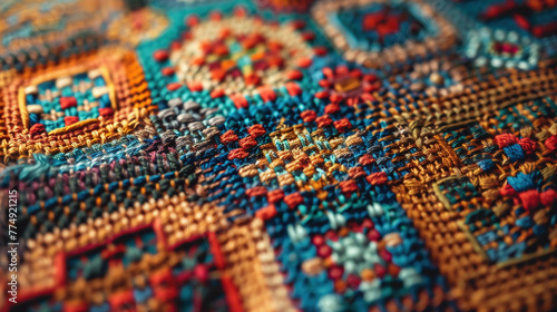 handcrafts like embroidery and needlepoint translate naturally to graphic form. Ethnic flower motive.